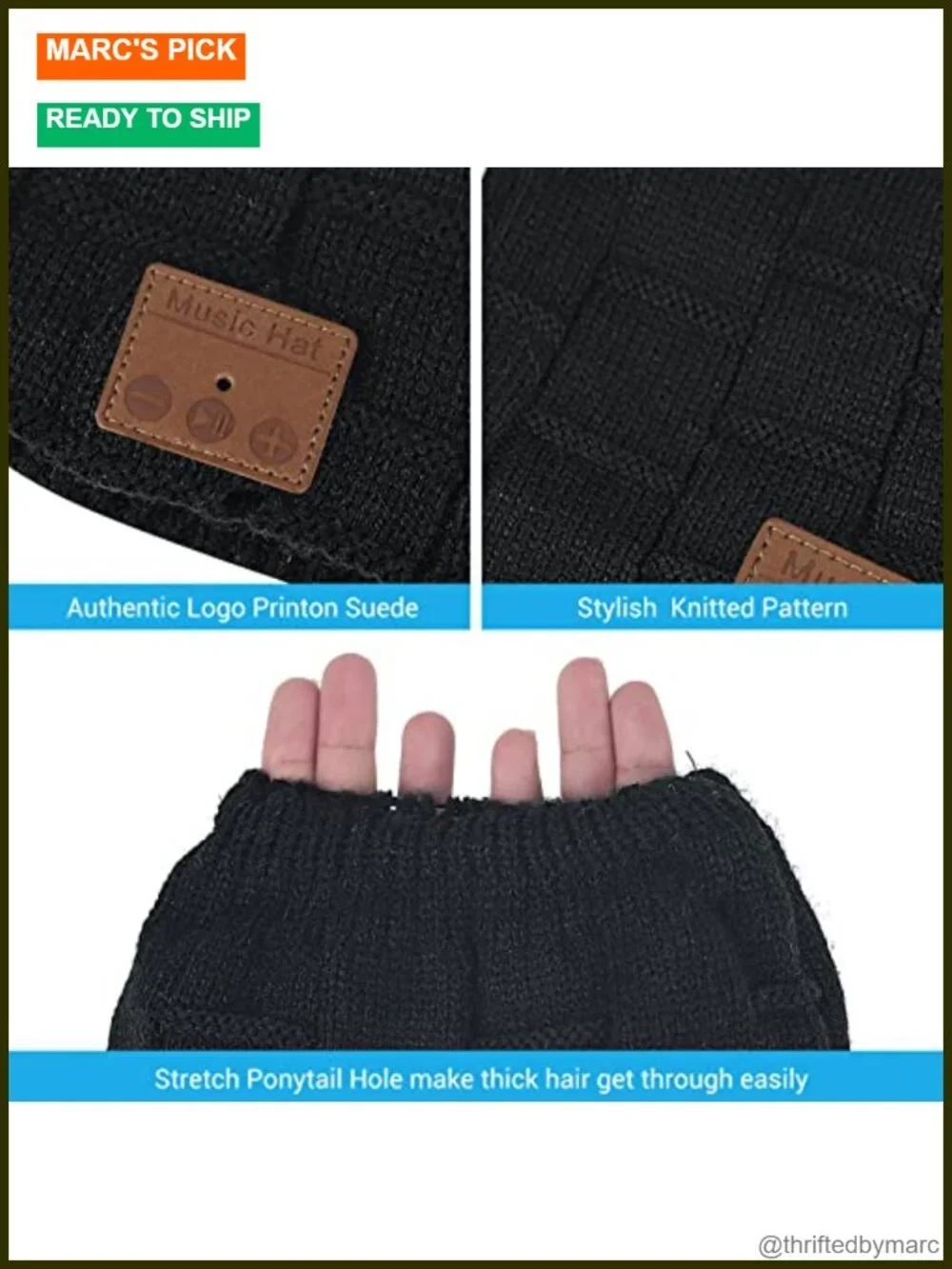 Bluetooth Beanie with Ponytail Hole, Wireless Headphones Hat